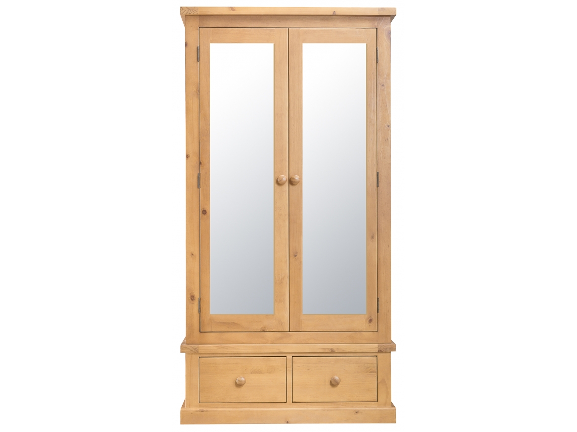 Honey Cone Pine Large Mirrored 2 Door Wardrobe